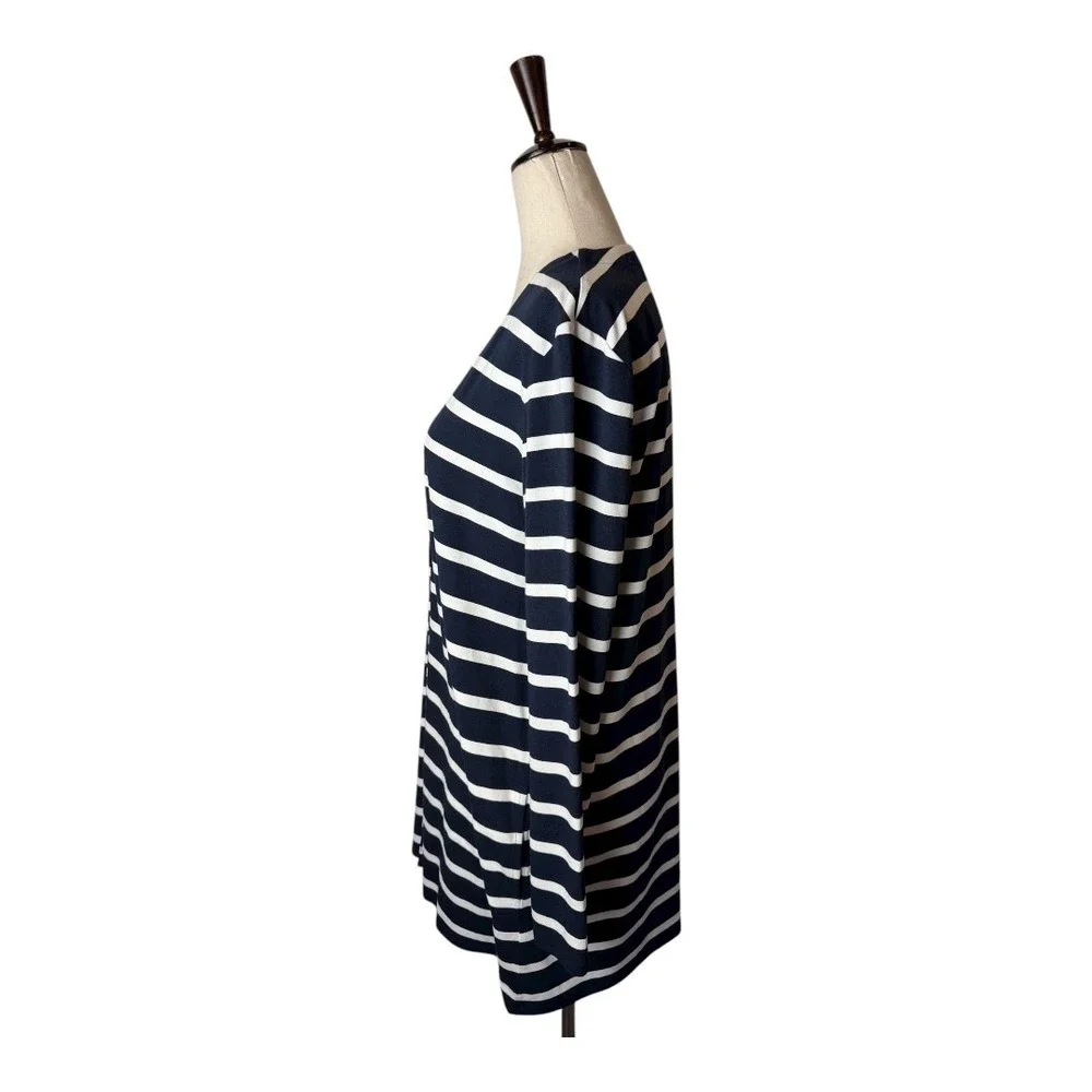 J Jill Jacket Women Small Navy Blue White Striped Jersey Knit‎ One Button Preppy